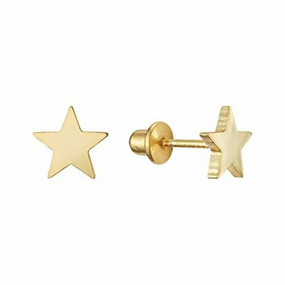 Solid 14k yellow gold plain Star Earrings